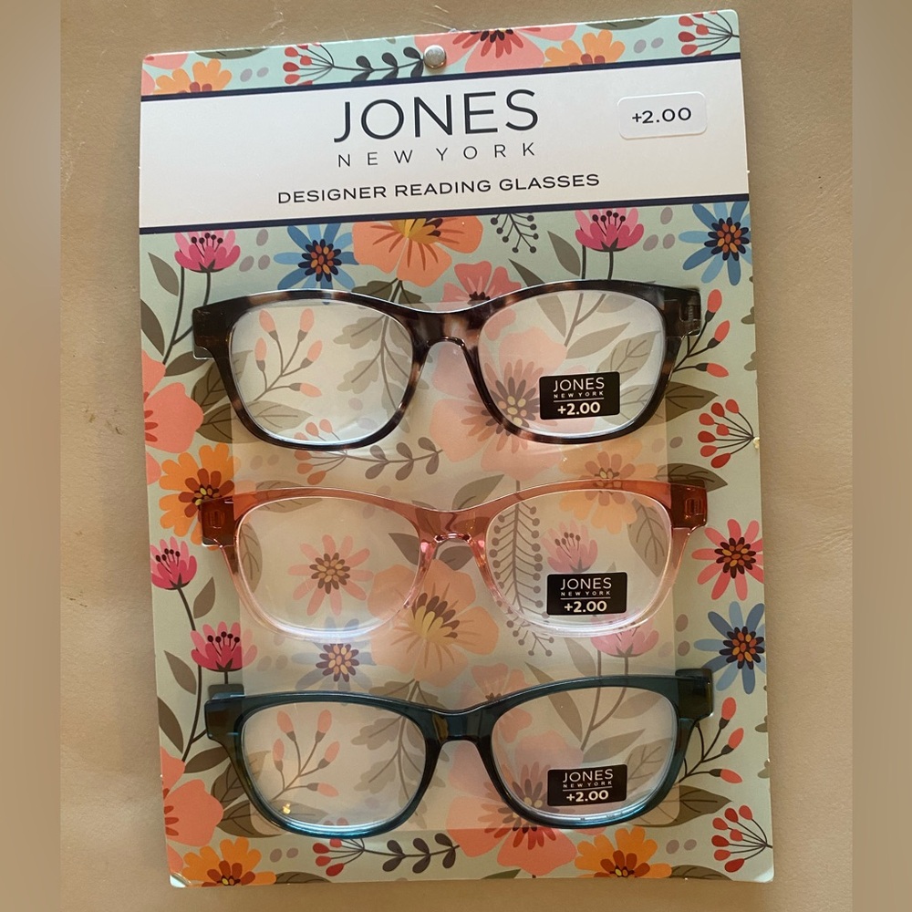 Jones New York 3 Pack Readers: Tortoise, Pink, Blue +2.00